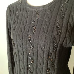 Marled ReunitedClothing CableKnitSweater,sequin design,puff shoulder,crew neck,M